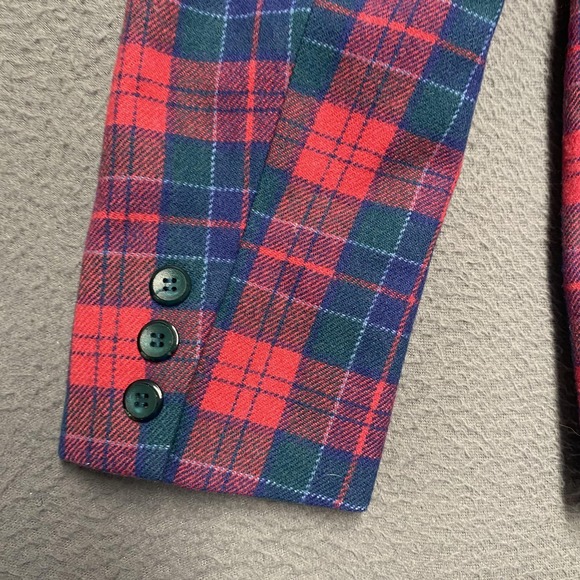 Vintage Pendleton Blazer Womens Medium Red Green Plaid Wool Jacket Made USA 80s - Picture 6 of 11